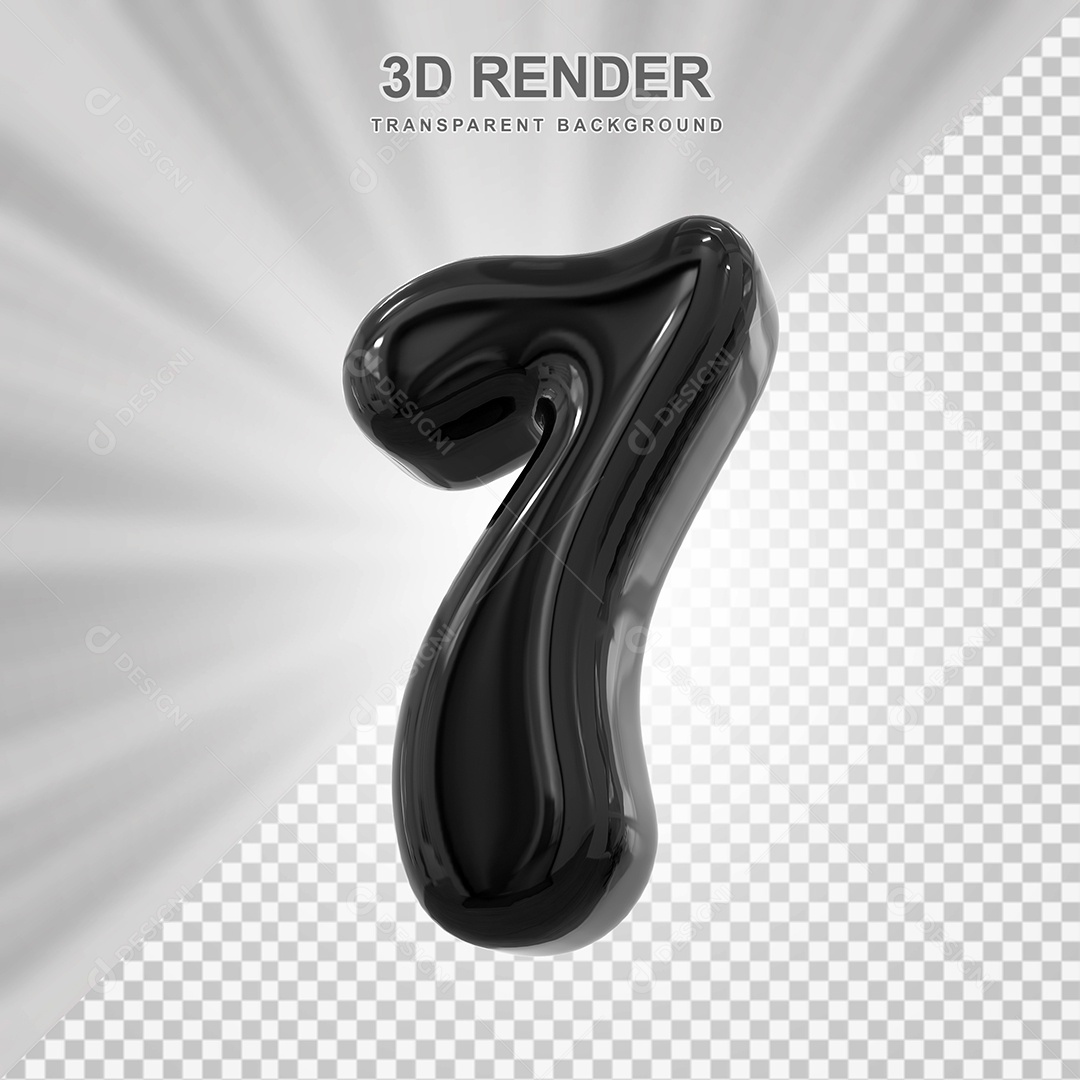 Número 7 Preto Elemento 3D para Composição PSD
