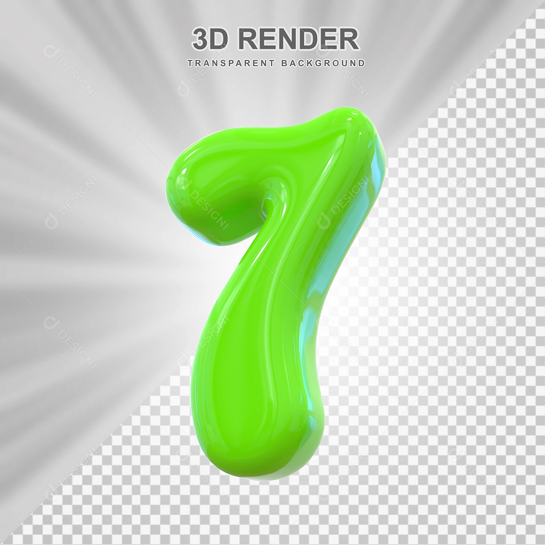 Número 7 Verde Elemento 3D para Composição PSD