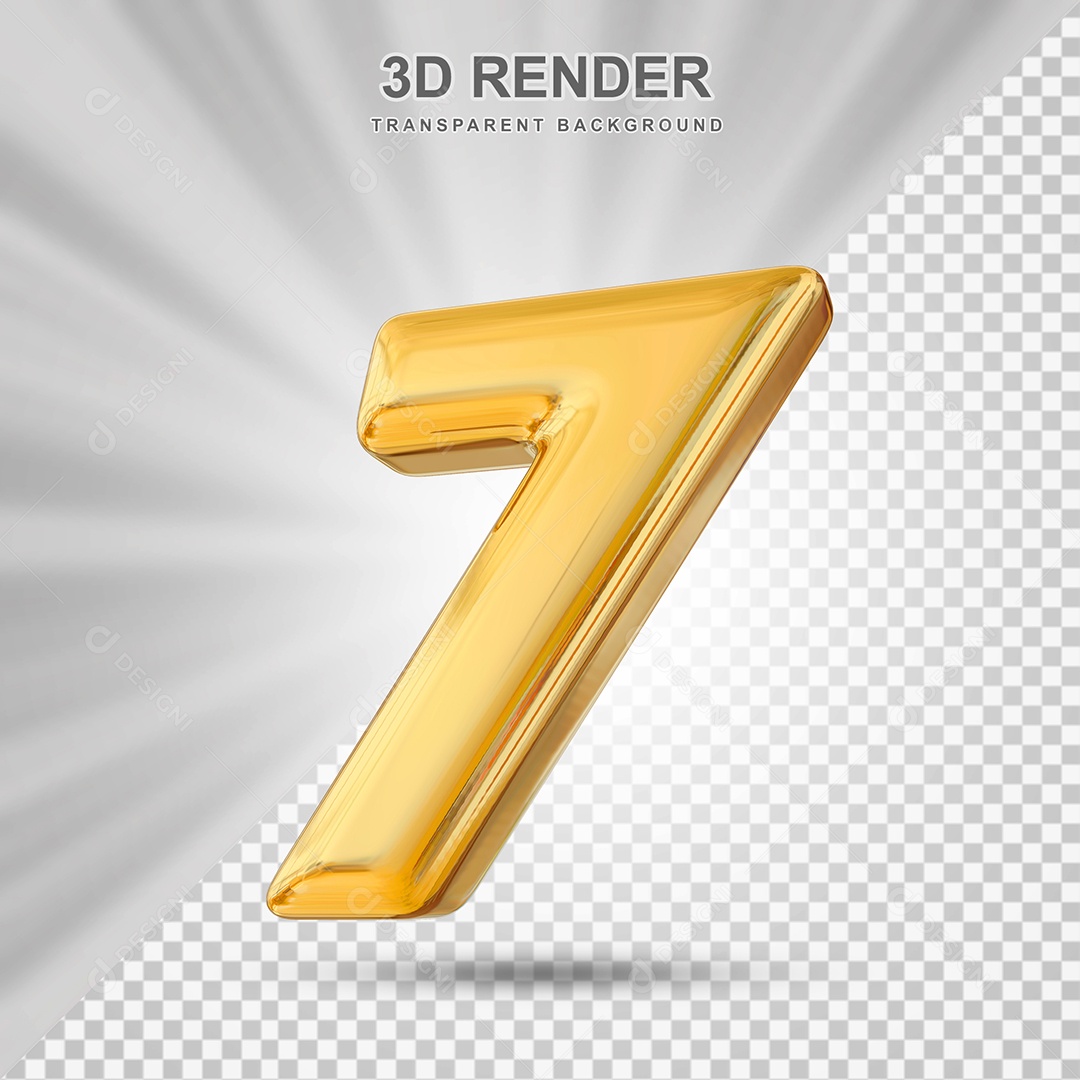 Número 7 Dourado Elemento 3D para Composição PSD