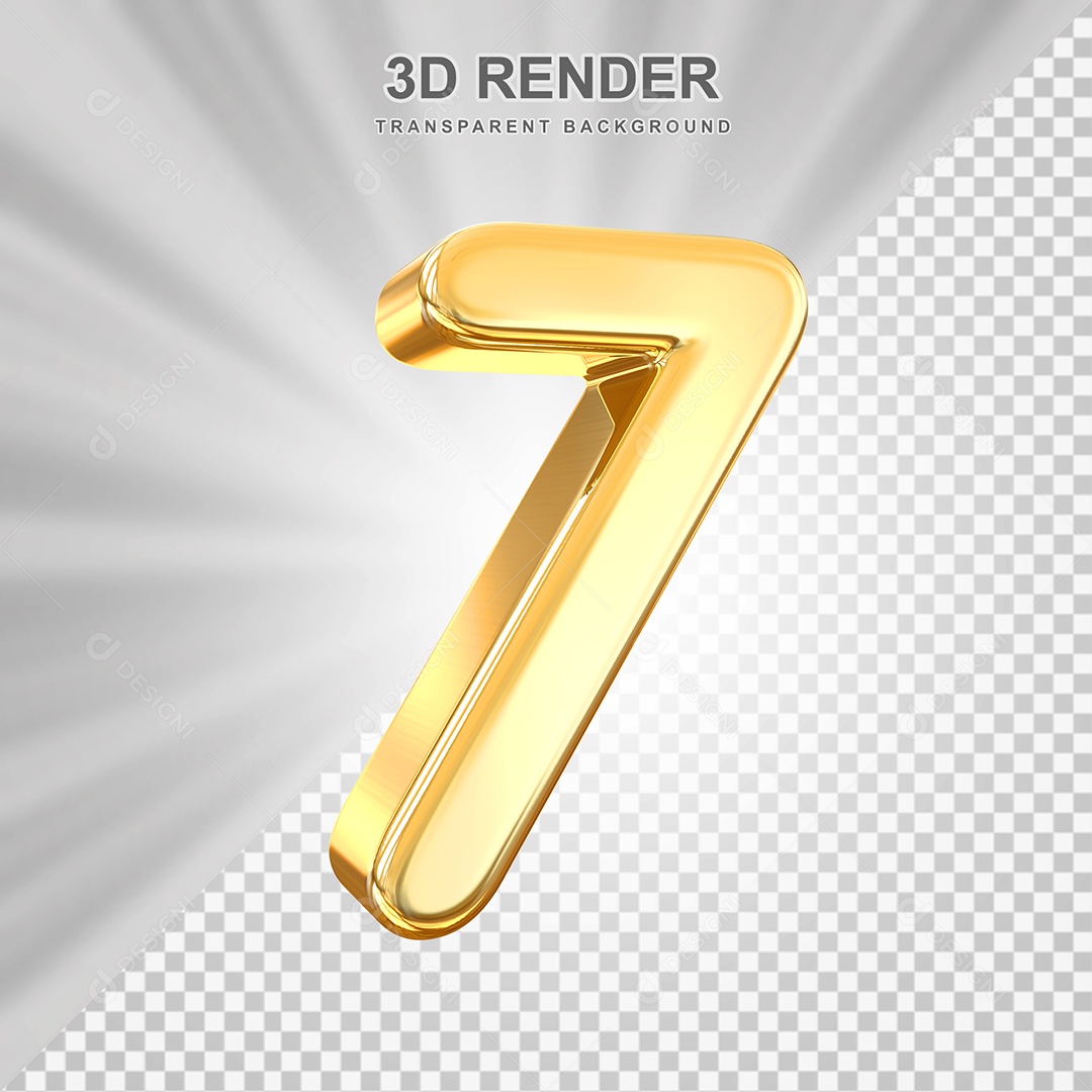 Número 7 Dourado Elemento 3D para Composição PSD