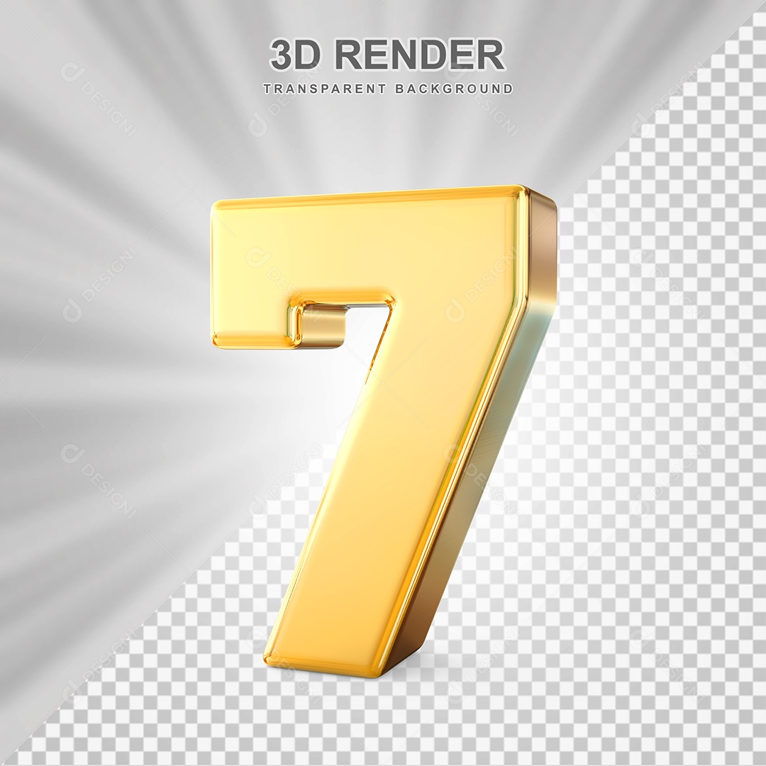 Número 7 Dourado Elemento 3D para Composição PSD
