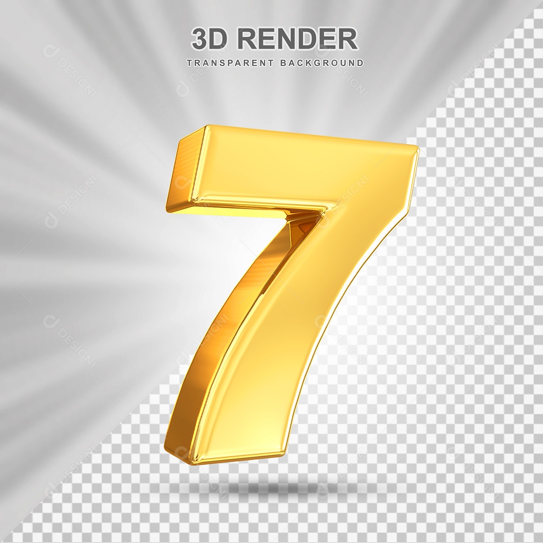 Número 7 Dourado Elemento 3D para Composição PSD