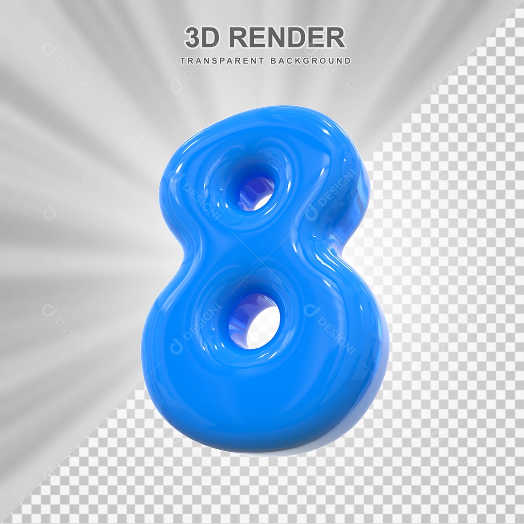 Número 8 Azul Elemento 3D para Composição PSD