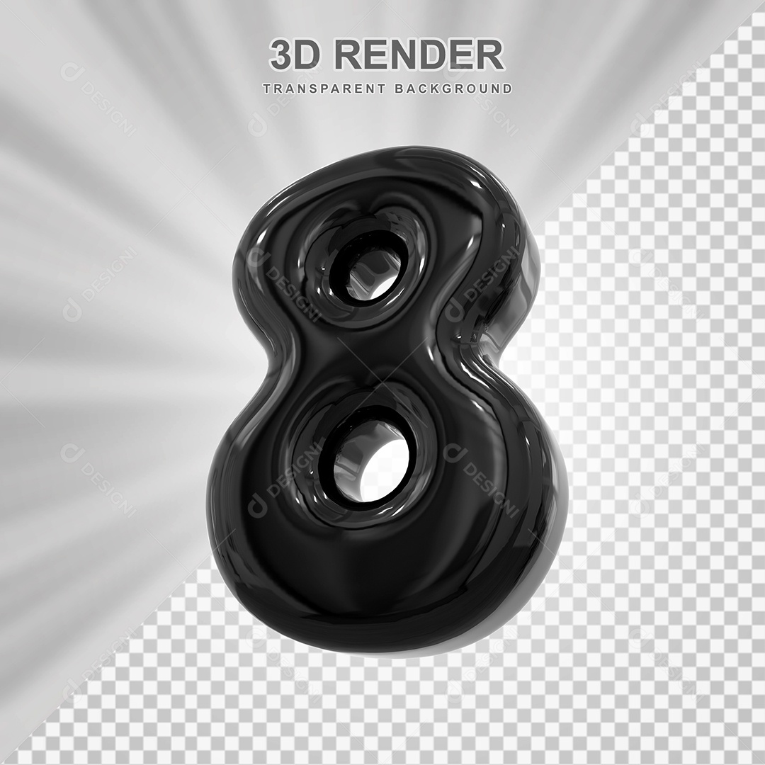Número 8 Preto Elemento 3D para Composição PSD