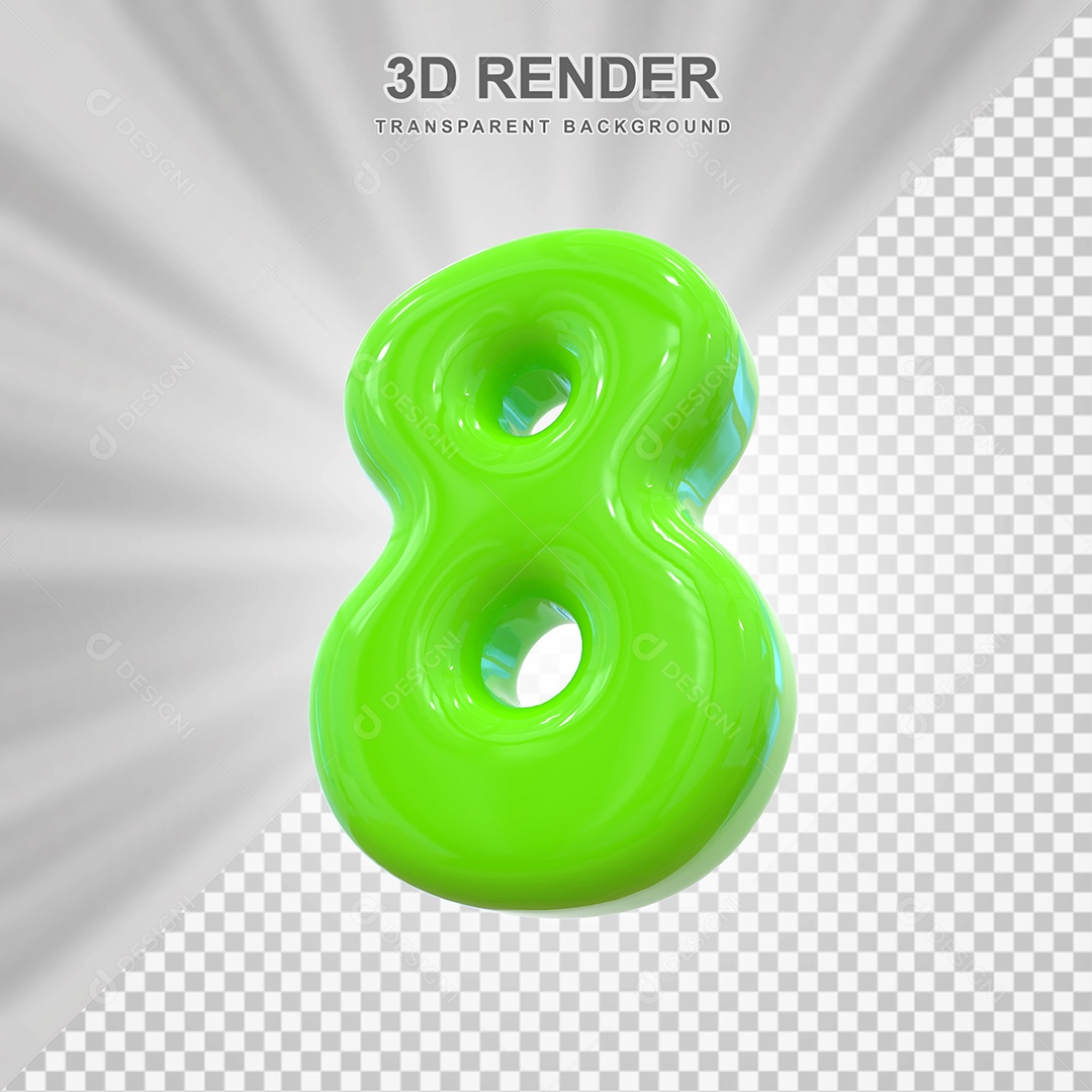 Número 8 Verde Elemento 3D para Composição PSD