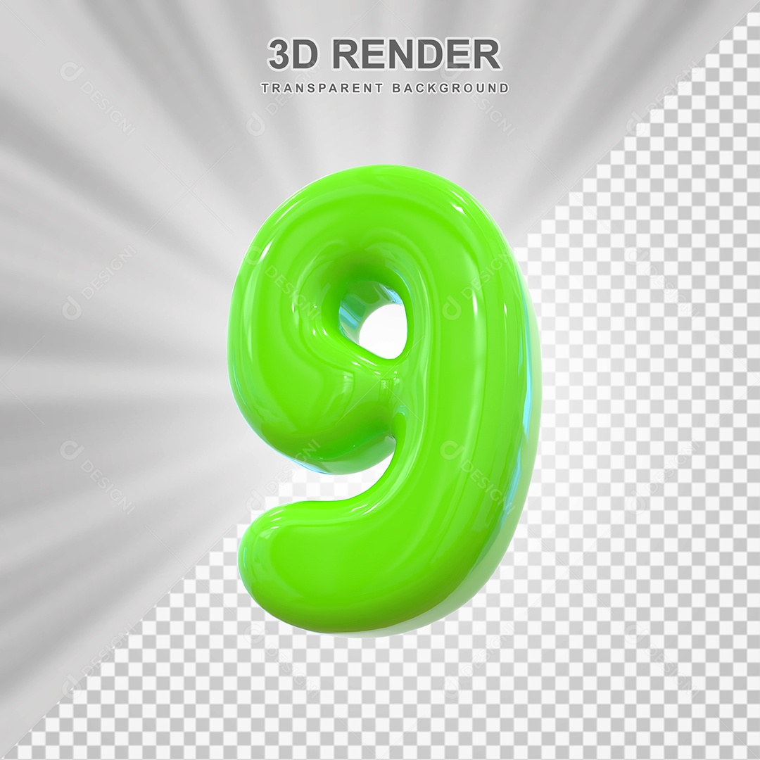 Número 9 Verde Elemento 3D para Composição PSD