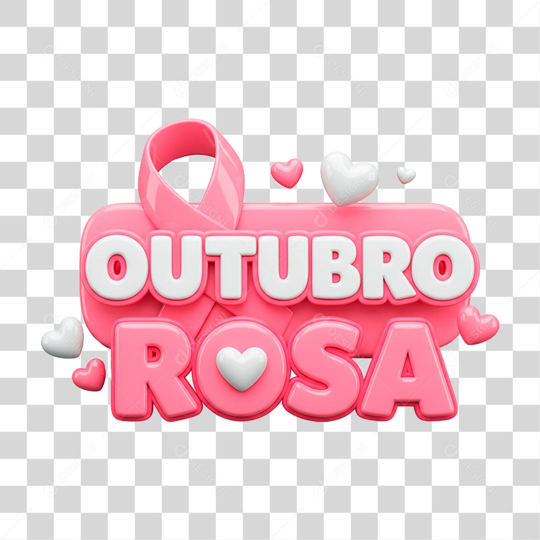 Selo 3D Outubro Rosa PNG Transparente