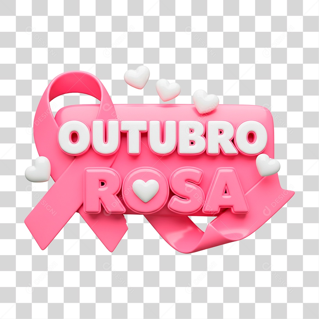 Selo 3D Outubro Rosa PNG Transparente