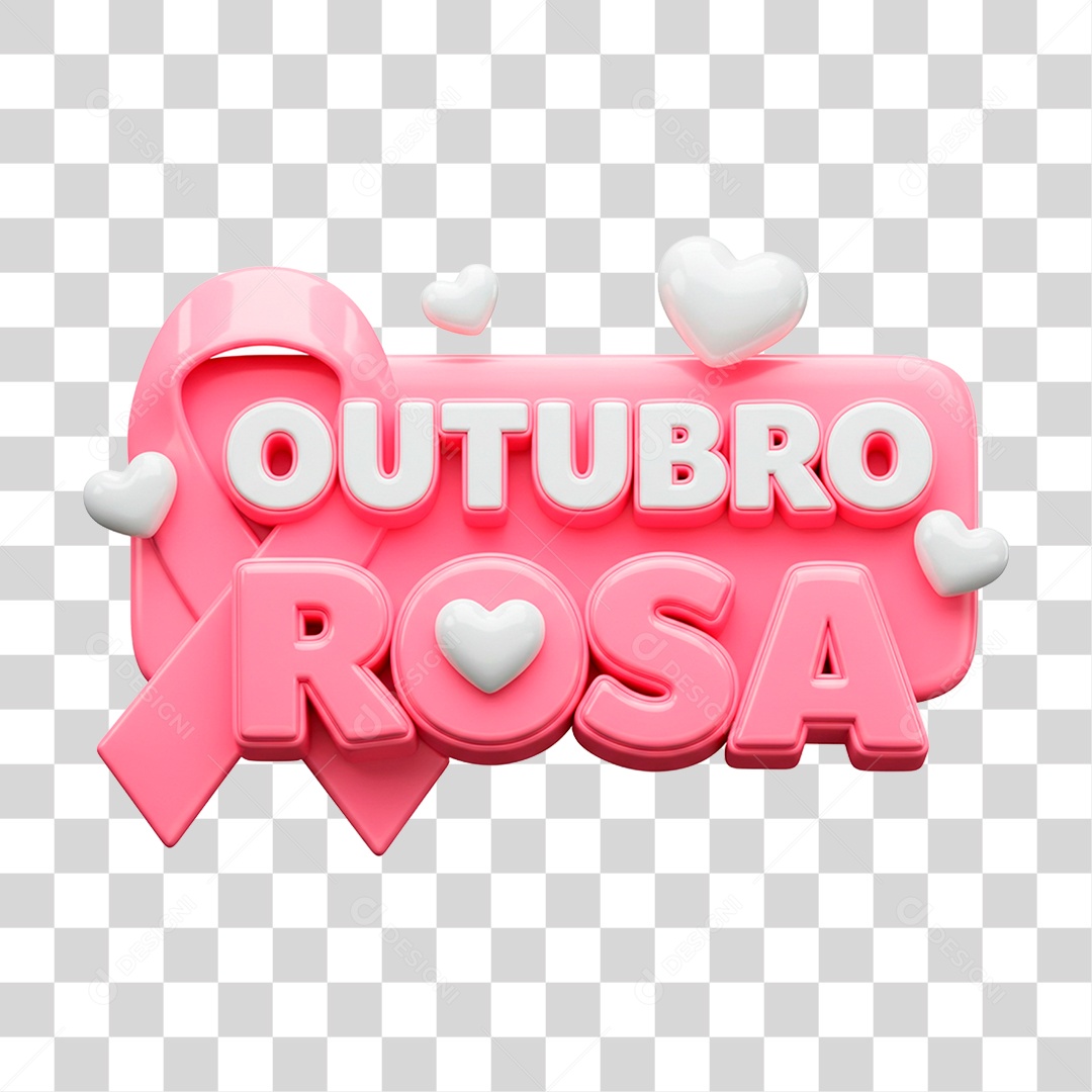 Selo 3D Outubro Rosa PNG Transparente