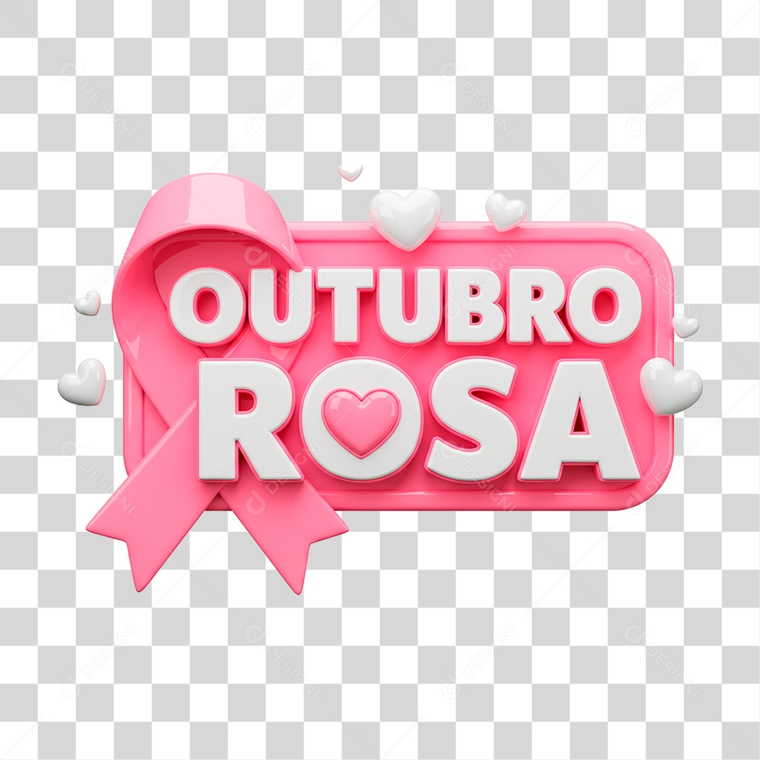 Selo 3D Outubro Rosa PNG Transparente