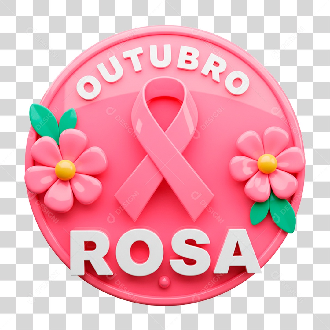 Selo 3D Outubro Rosa PNG Transparente