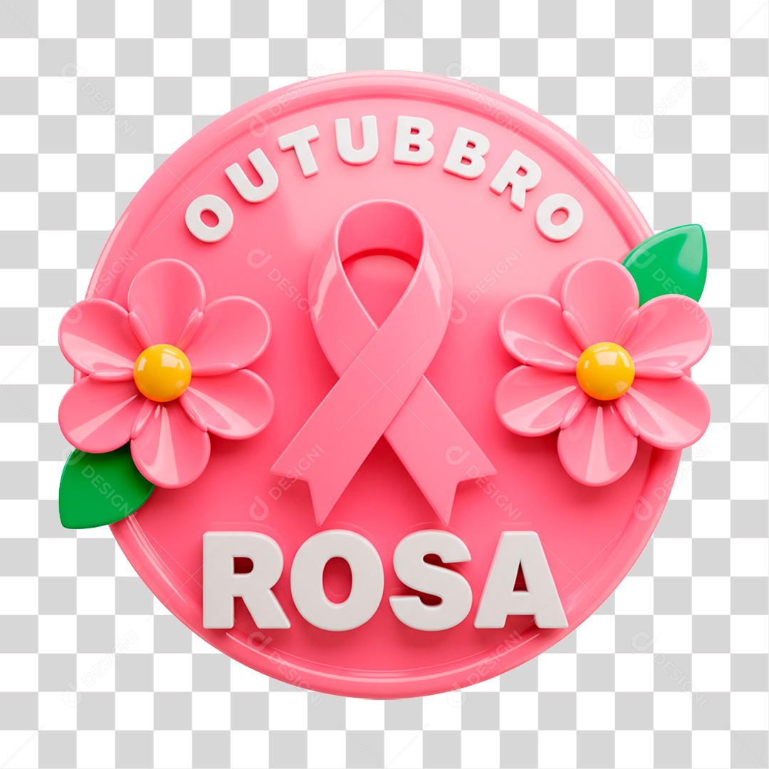 Selo 3D Outubro Rosa PNG Transparente