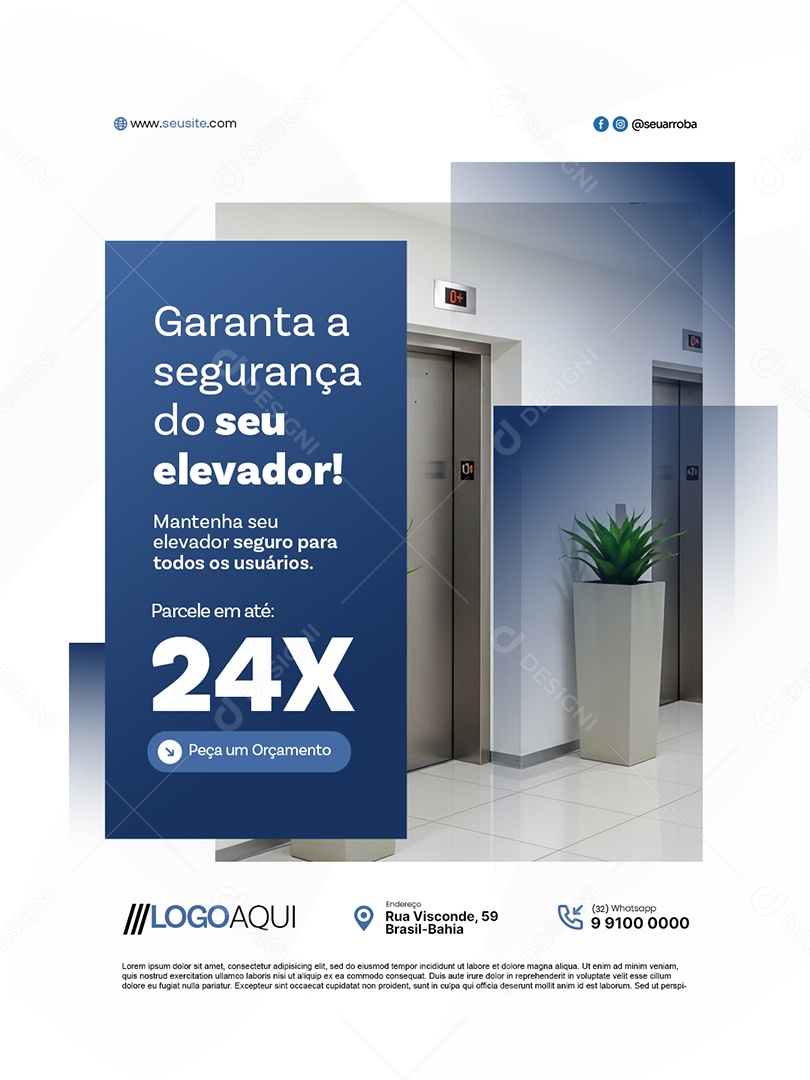 Empresa de Elevador Garanta a Segurança do Seu Elevador Social Media PSD Editável