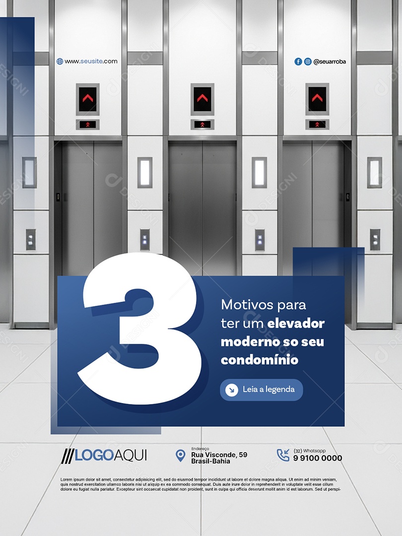 Empresa de Elevador Três Motivos para Ter um Elevador Moderno Social Media PSD Editável