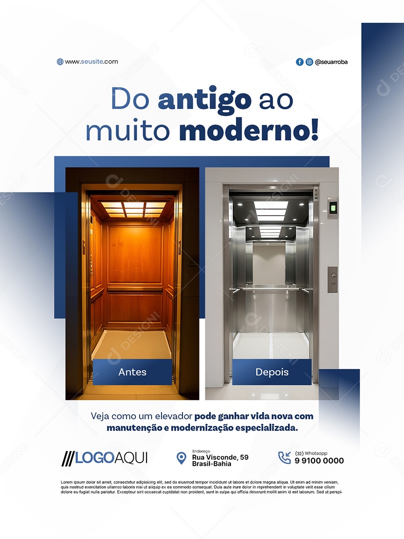 Empresa de Elevador Do Antigo ao Muito Moderno Social Media PSD Editável