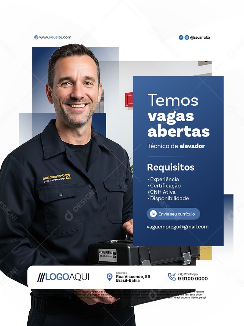 Empresa de Elevador Temos Vagas Abertas Técnico de Elevador Social Media PSD Editável