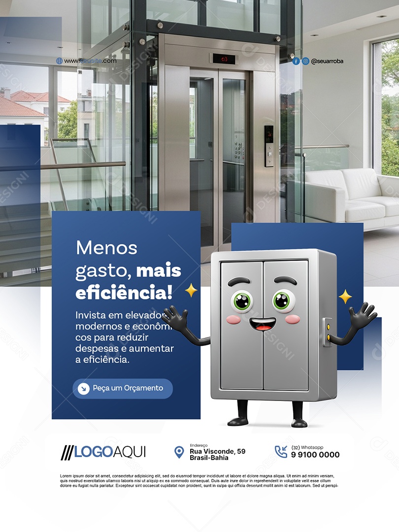 Empresa de Elevador Menos Gasto Mais Eficiência Social Media PSD Editável