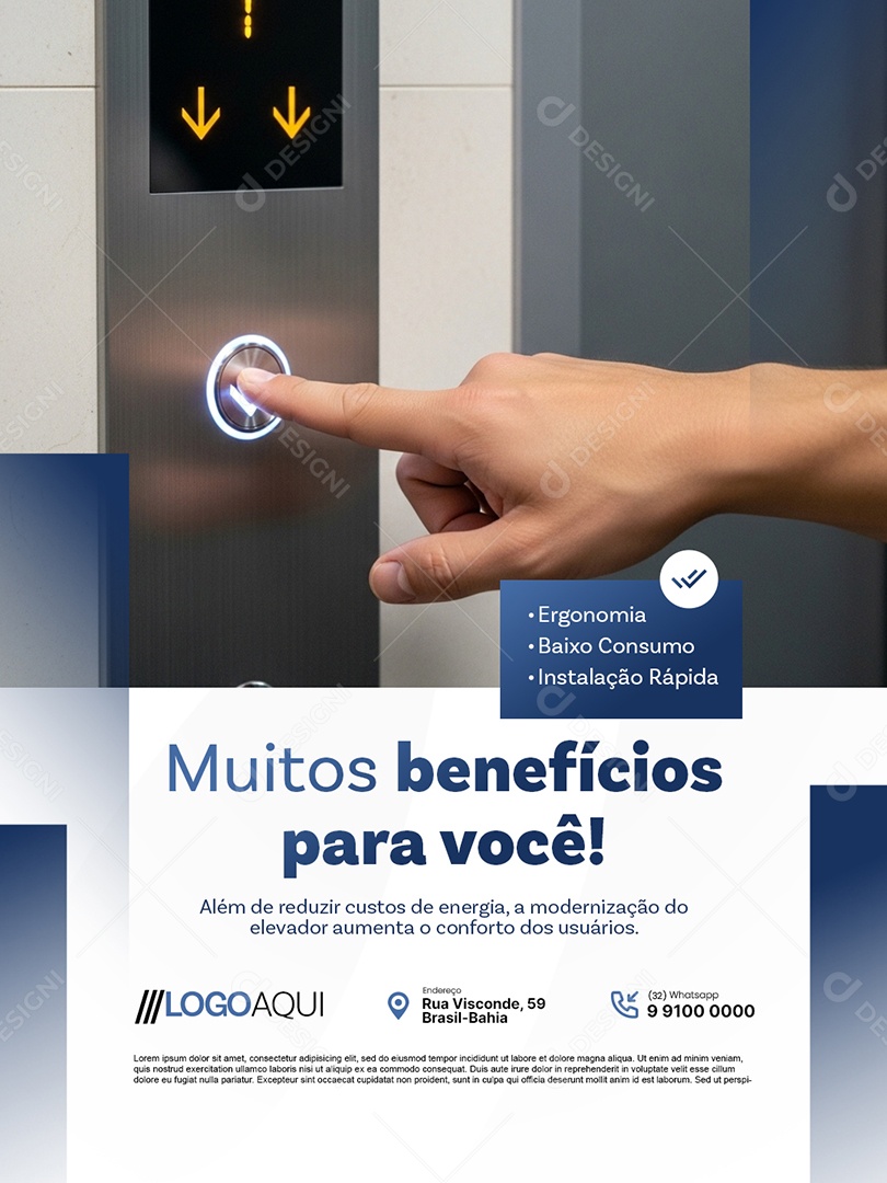 Empresa de Elevador Muitos Benefícios para Você Social Media PSD Editável