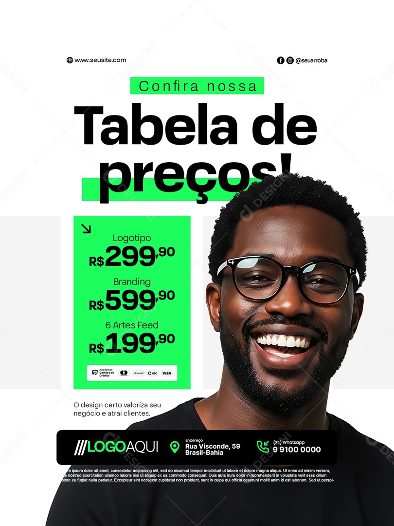 Design Gráfico Confira Nossa Tabela de Preços Social Media PSD Editável