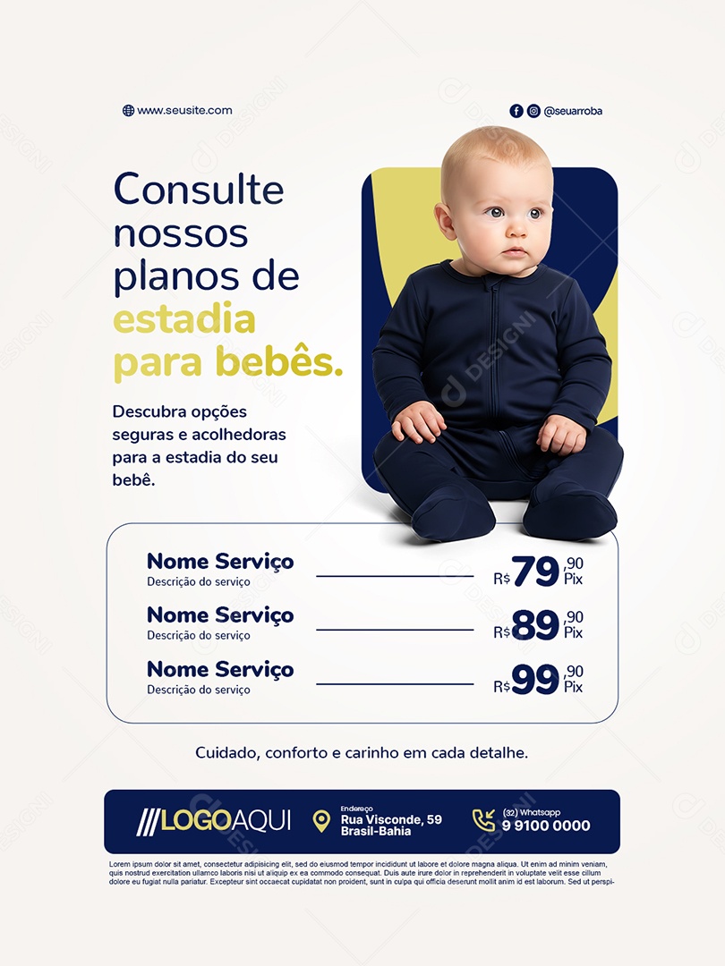 Hotel Consulte Nossos Planos de Estadia para Bebês Social Media PSD Editável