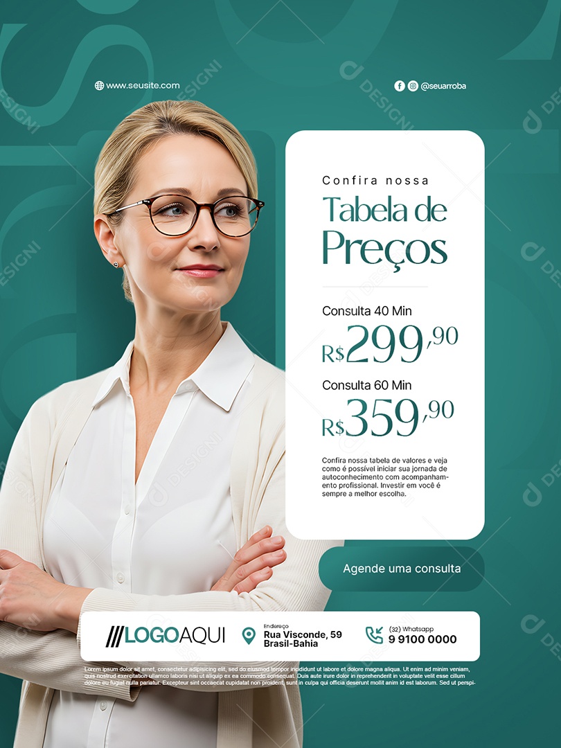 Psicóloga Confira Nossa Tabela de Preços Social Media PSD Editável