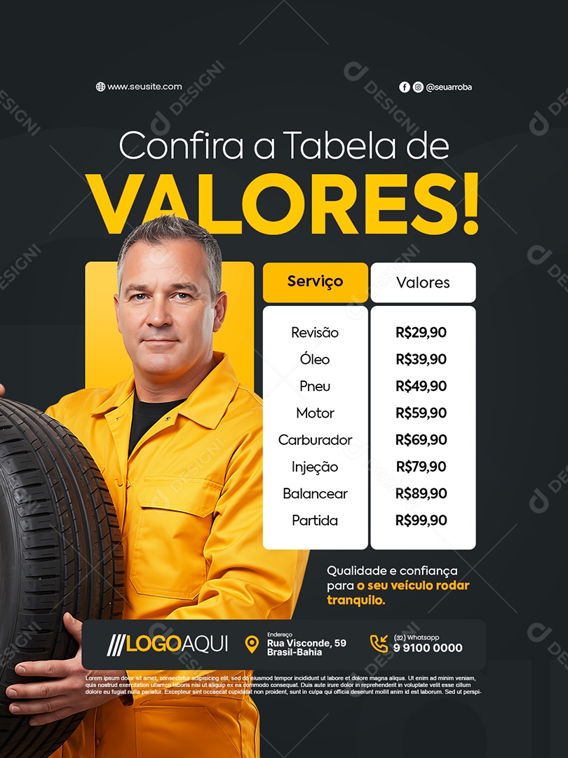 Oficina Mecânica Confira a Tabela de Valores Social Media PSD Editável
