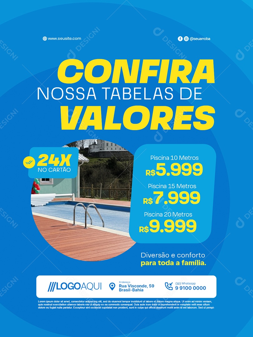 Piscinas Confira Nossa Tabelas de Valores Social Media PSD Editável