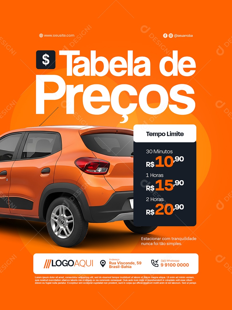Estacionamento Tabela de Preços Tempo Limite Social Media PSD Editável