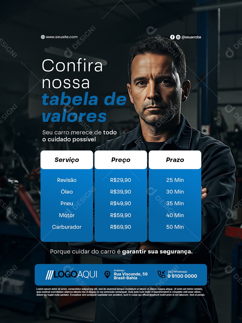 Oficina Mecânica Tabela de Preços Confira Nossa Tabela de Valores Social Media PSD Editável