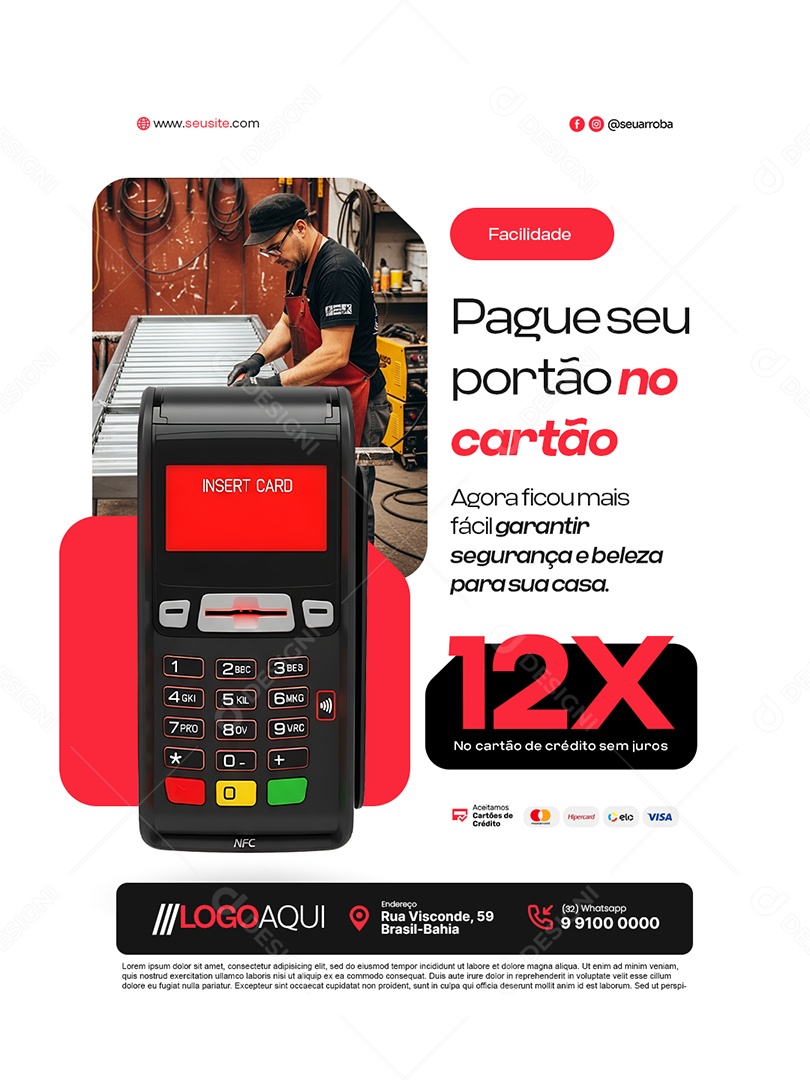 Serralheria Pague Seu Portão no Cartão Social Media PSD Editável