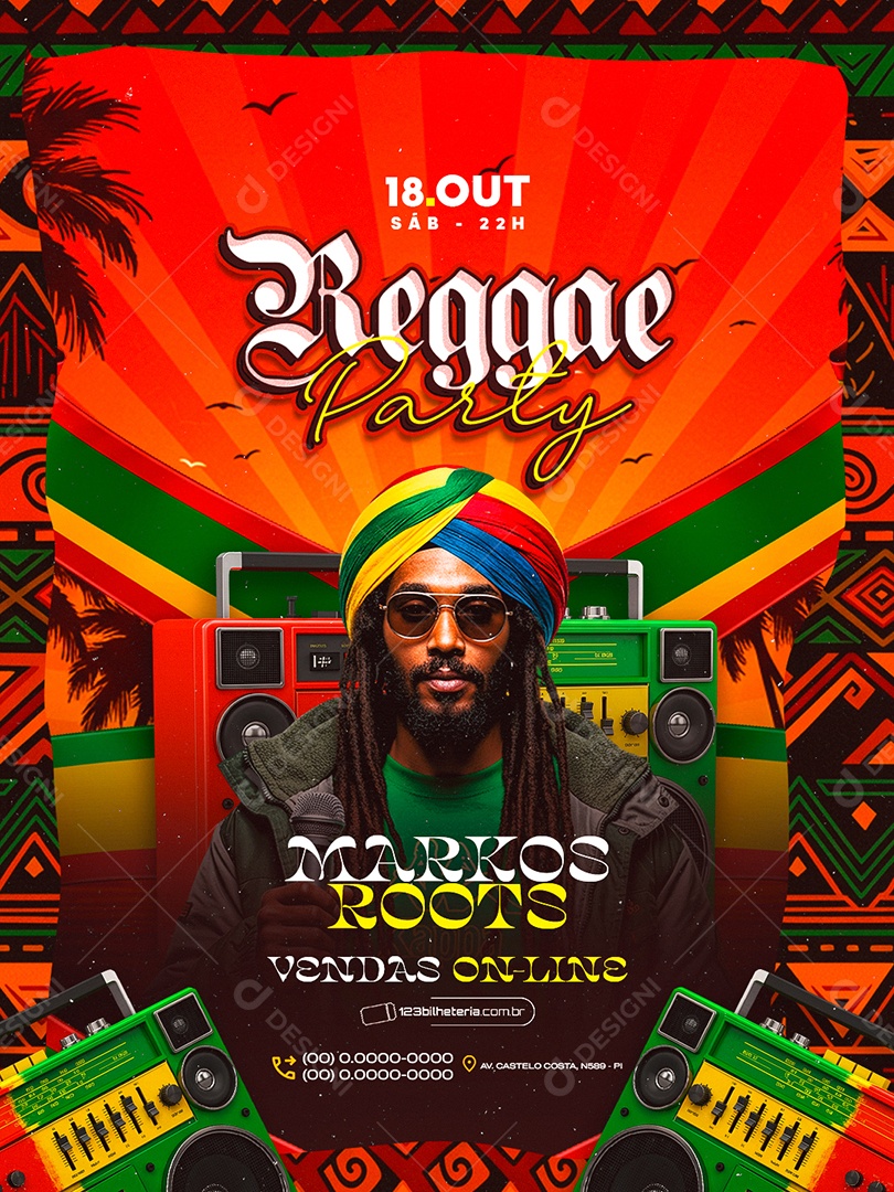 Flyer Reggae Party Social Media PSD Editável