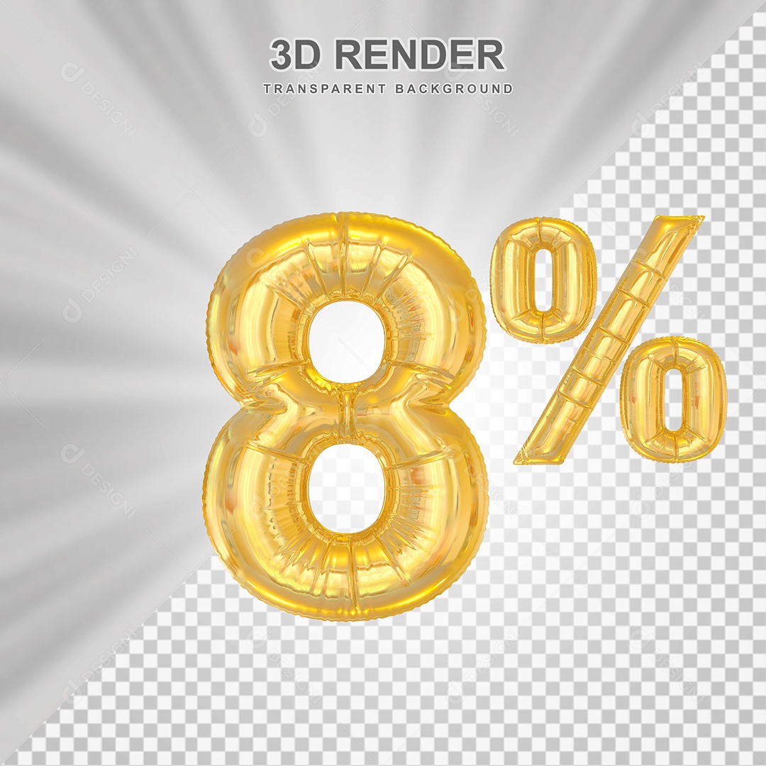 Balão de Desconto 8% Dourado Elemento 3D Para Composição PSD