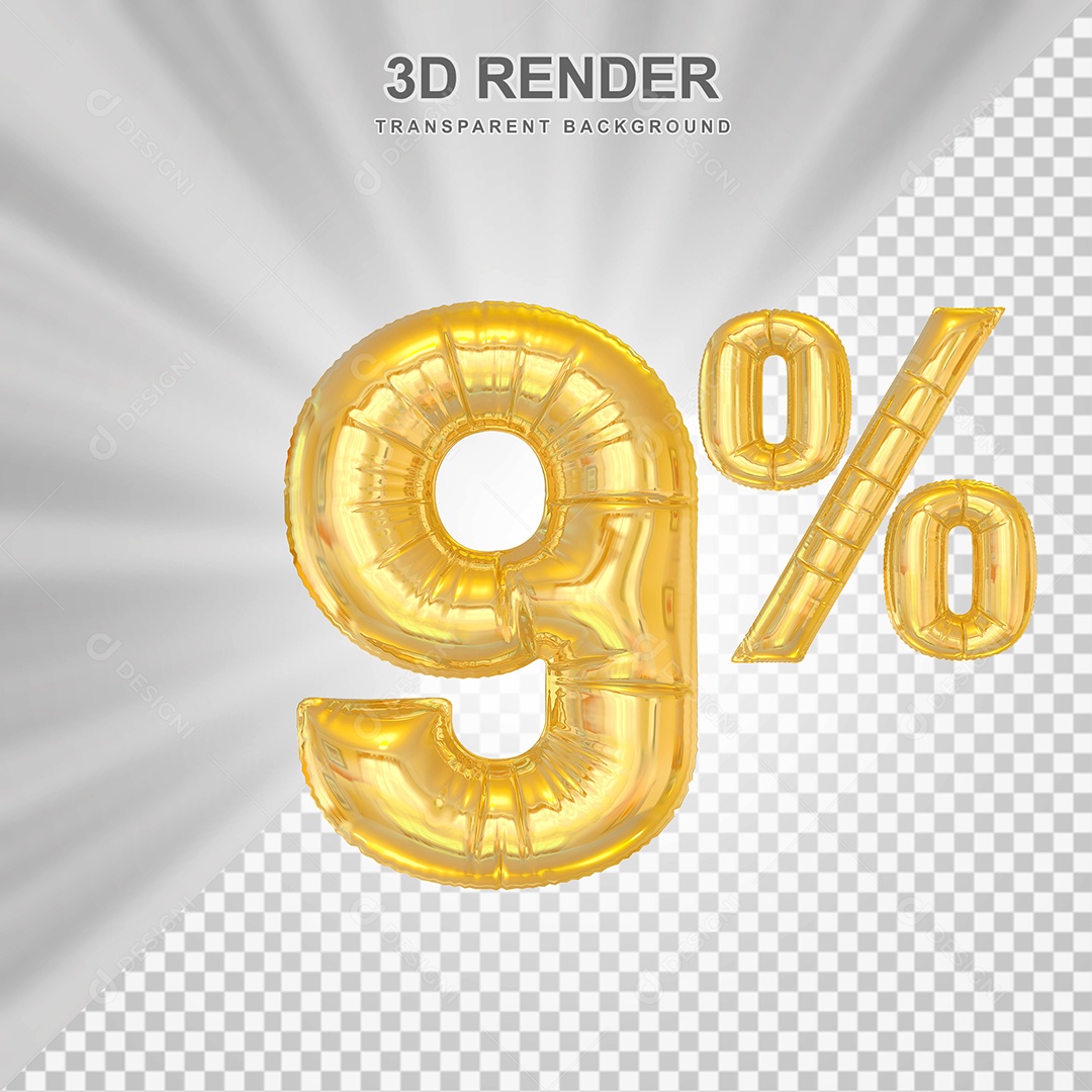 Balão de Desconto 9% Dourado Elemento 3D Para Composição PSD