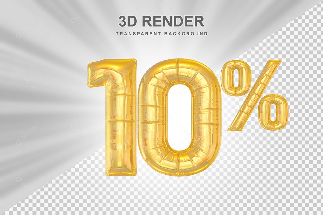 Balão de Desconto 10% Dourado Elemento 3D Para Composição PSD
