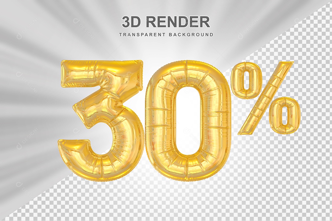 Número de Desconto 30% Elemento 3D Dourado para Composição PSD
