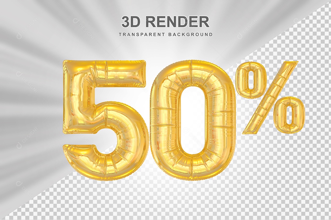 Número de Desconto 50% Elemento 3D Dourado para Composição PSD