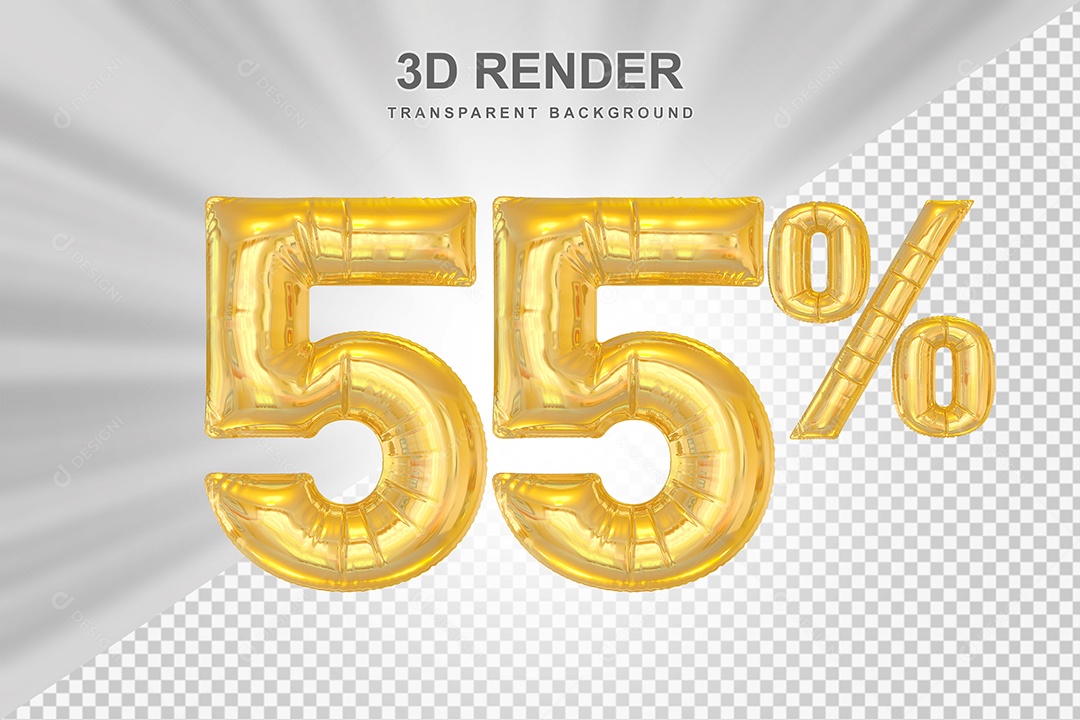 Número de Desconto 55% Elemento 3D Dourado para Composição PSD