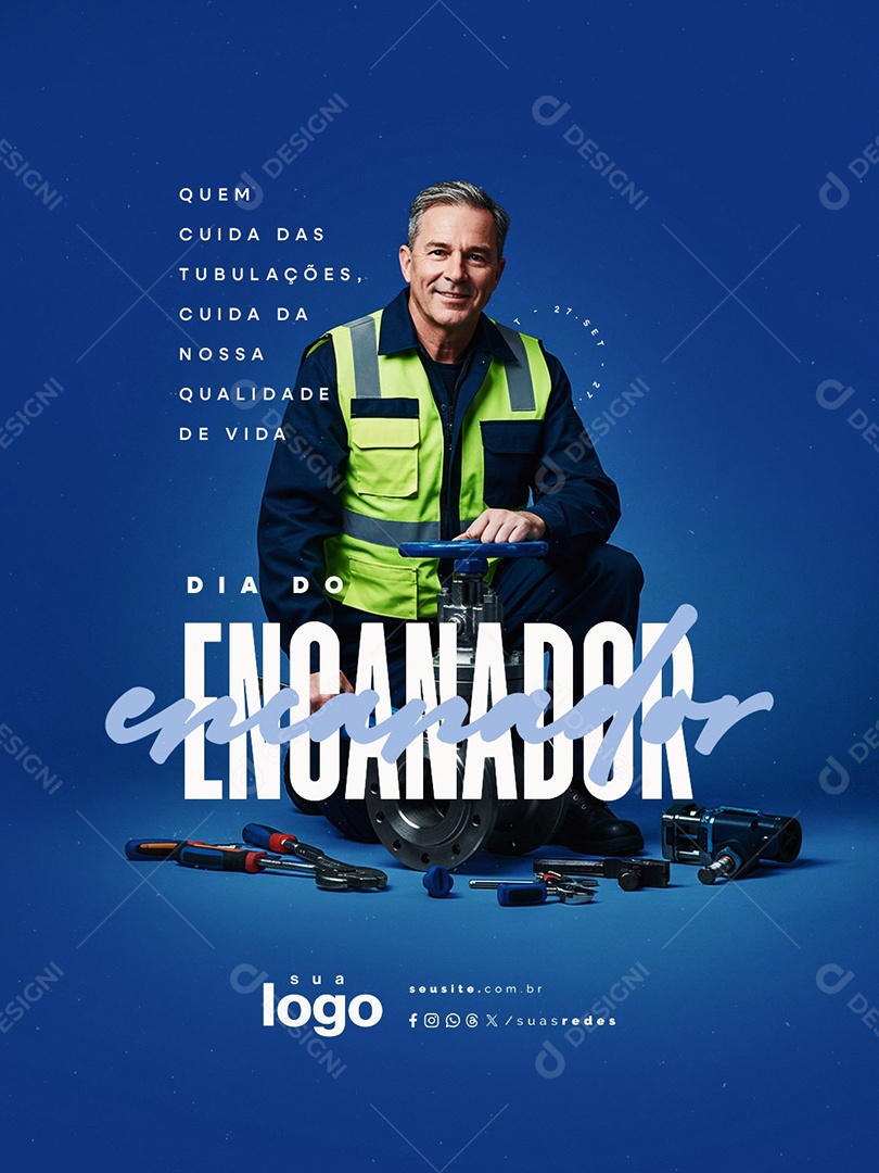 Dia do Encanador 27 de Setembro Quem Cuida das Tubulações Social Media PSD Editável