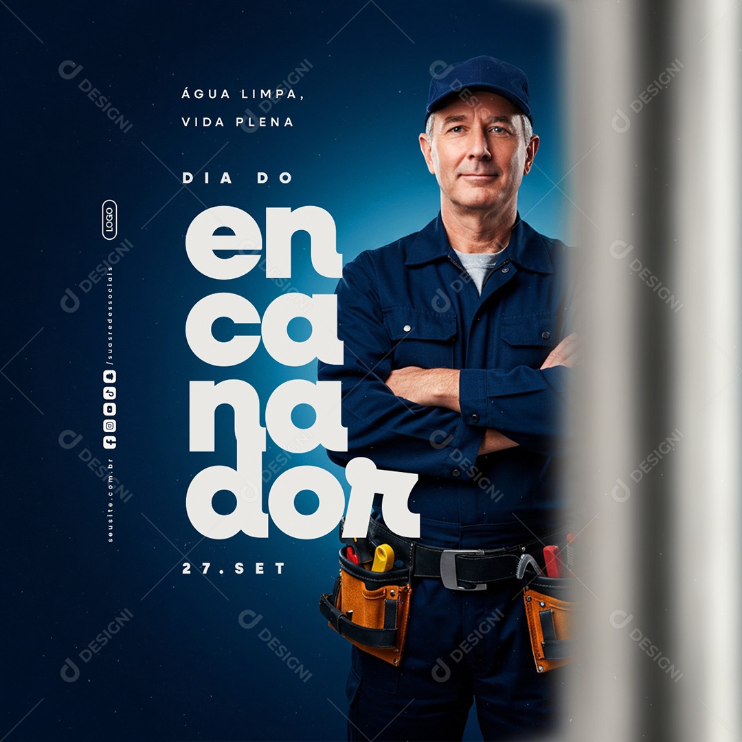 Dia do Encanador 27 de Setembro Água Limpa Vida Plena Social Media PSD Editável