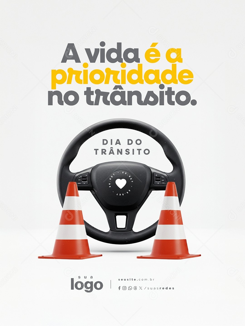 Dia do Trânsito 25 de Setembro A Vida é a Prioridade no Trânsito Social Media PSD Editável