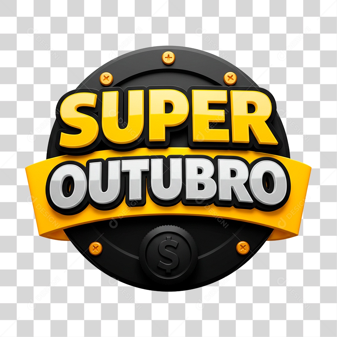 Selo 3D Super Outubro PNG Transparente