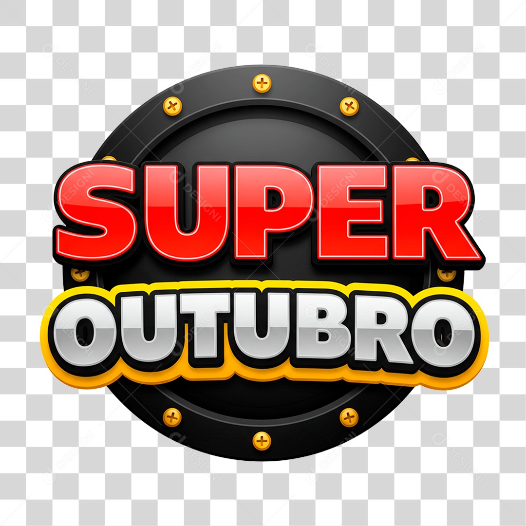 Selo 3D Super Outubro PNG Transparente