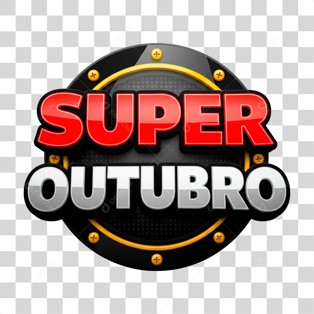 Selo 3D Super Outubro PNG Transparente