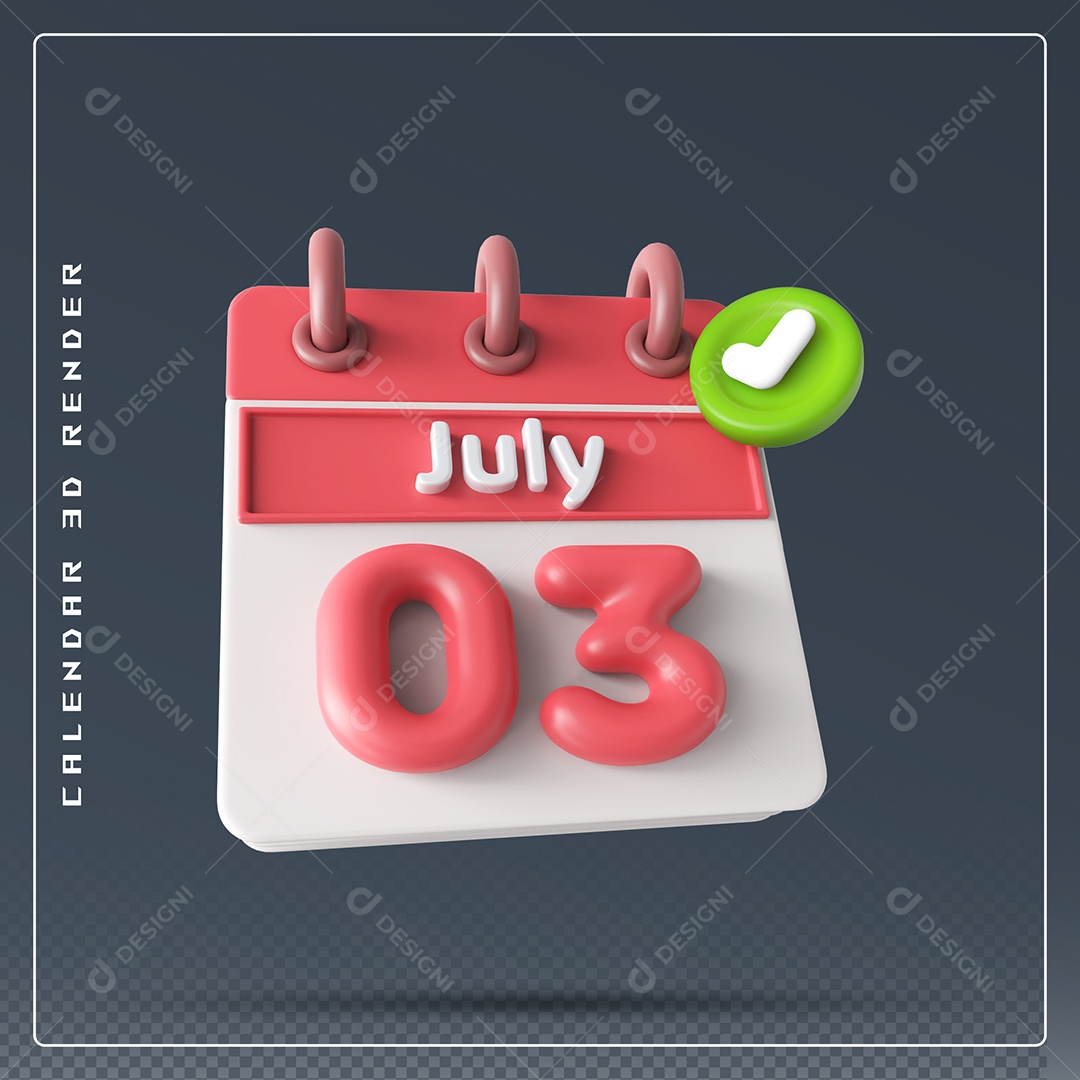 Calendário Do mês Julho Dia 03 Elemento 3D Vermelho E Branco Para Composição PSD