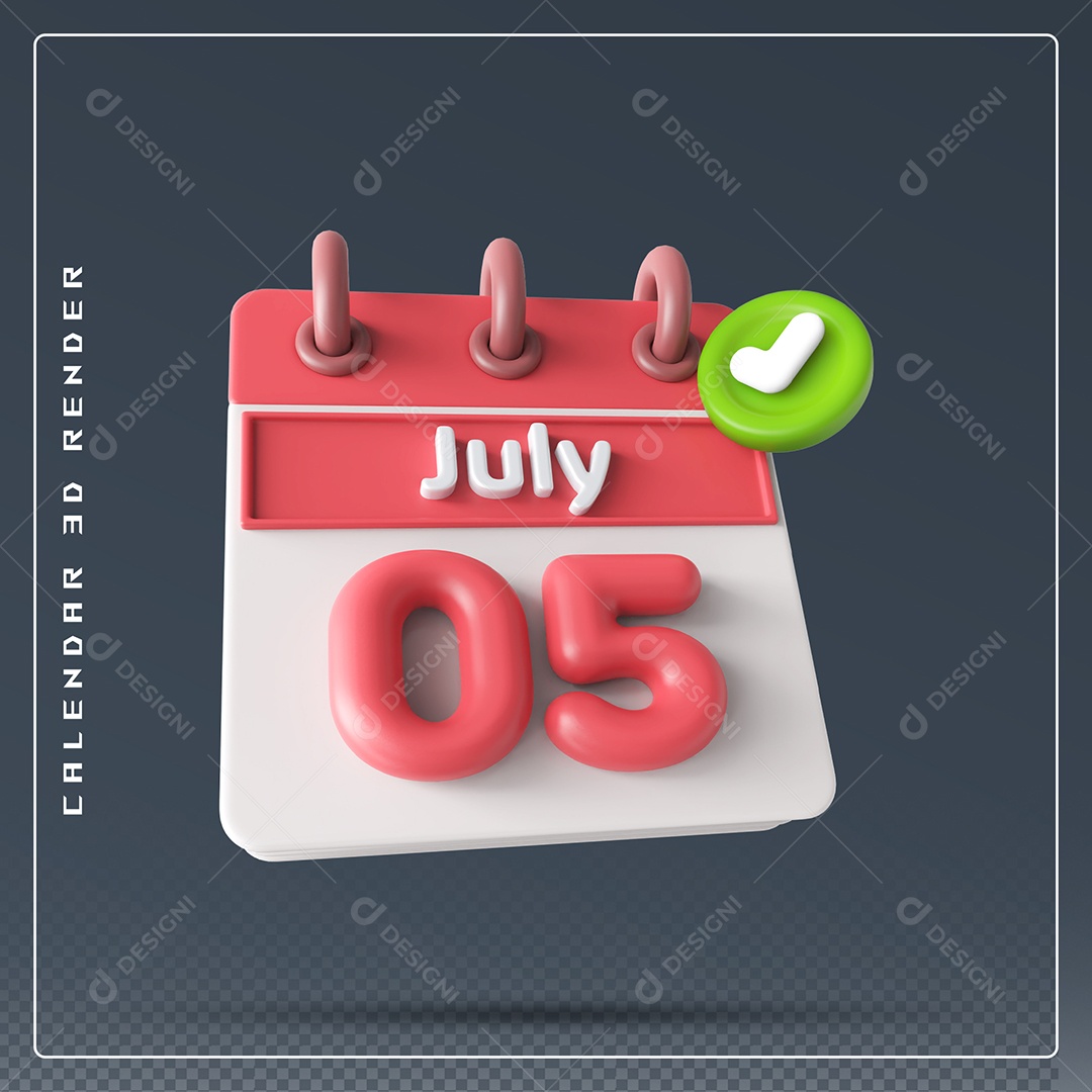 Calendário Do mês Julho Dia 05 Elemento 3D Vermelho E Branco Para Composição PSD