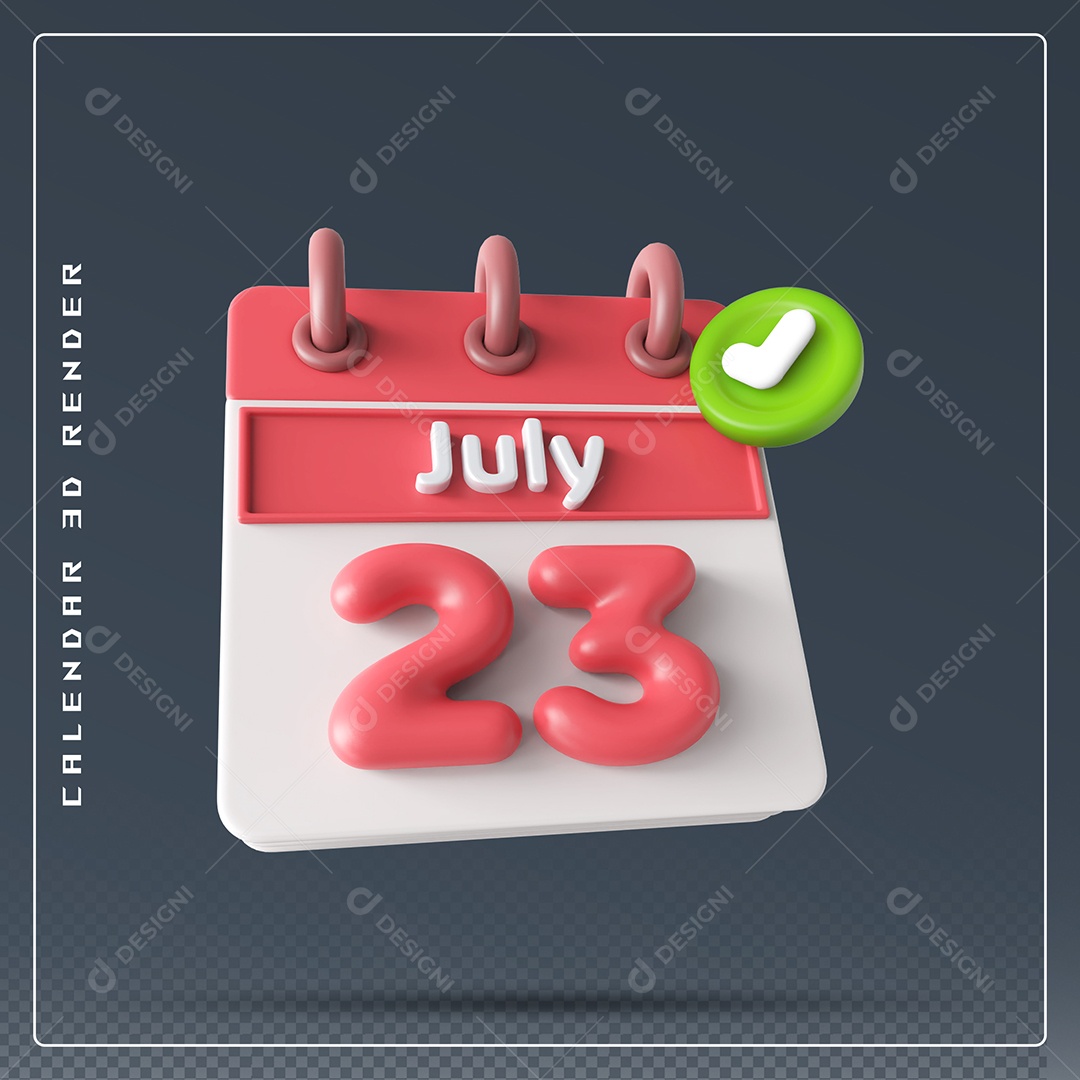 Calendário Do mês Julho Dia 23 Elemento 3D Vermelho E Branco Para Composição PSD