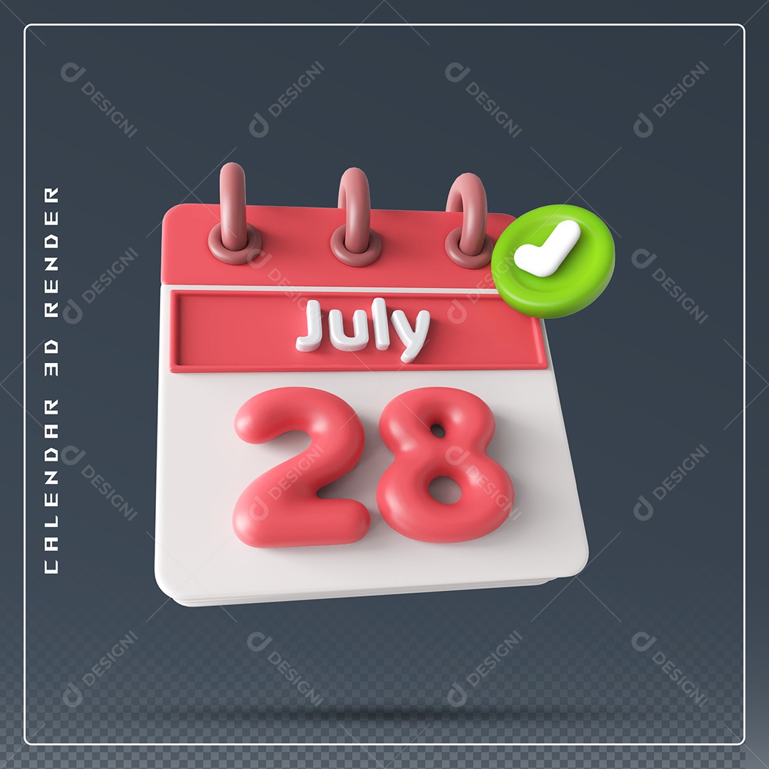 Calendário Do mês Julho Dia 28 Elemento 3D Vermelho E Branco Para Composição PSD