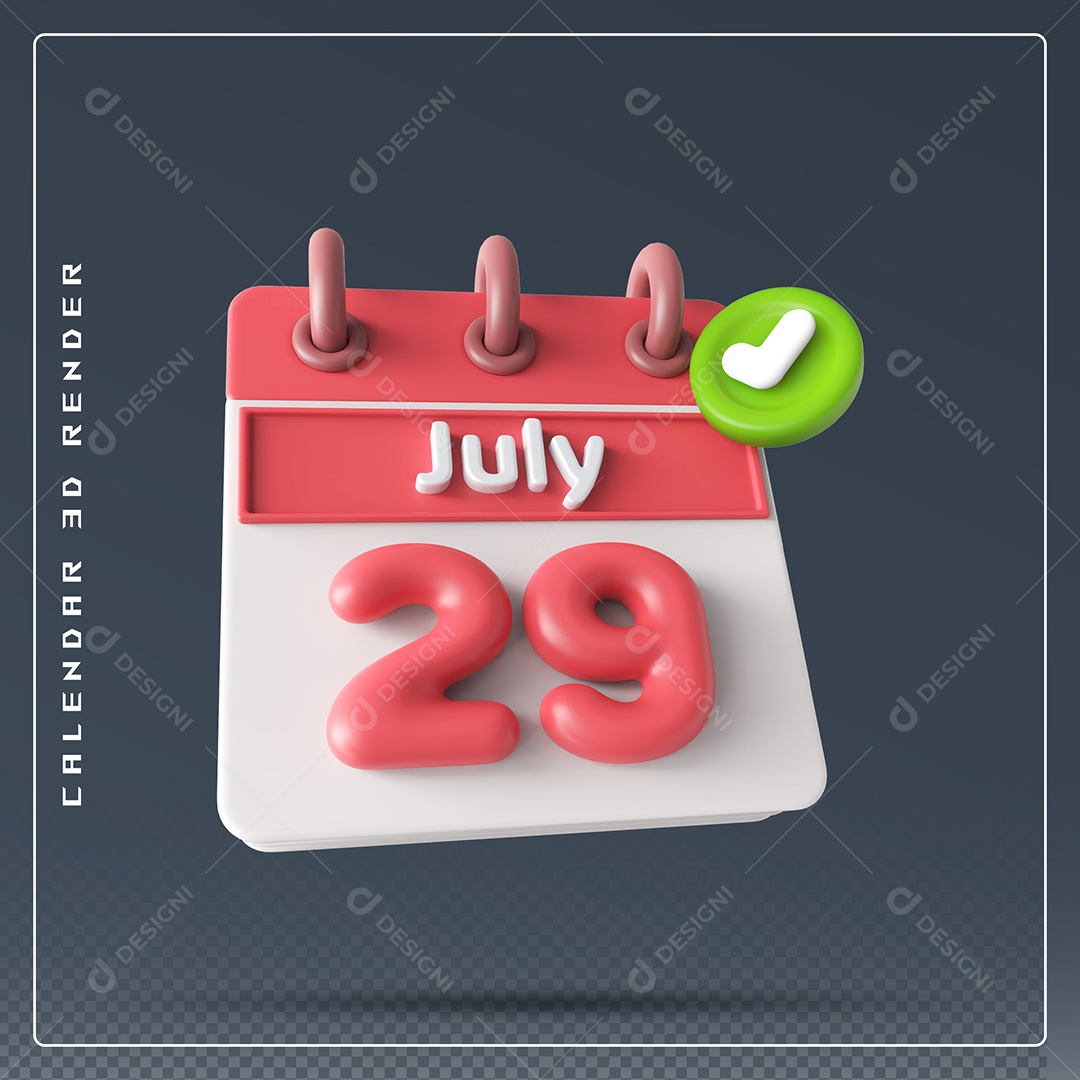 Calendário Do mês Julho Dia 29 Elemento 3D Vermelho E Branco Para Composição PSD