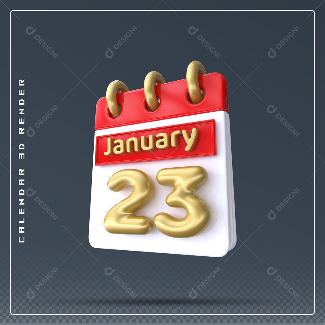 Calendário Do mês Janeiro Dia 23 Elemento 3D Vermelho Dourado E Branco Para Composição PSD