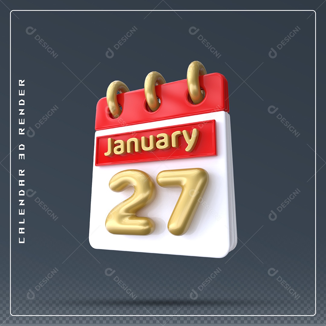 Calendário Do mês Janeiro Dia 27 Elemento 3D Vermelho Dourado E Branco Para Composição PSD